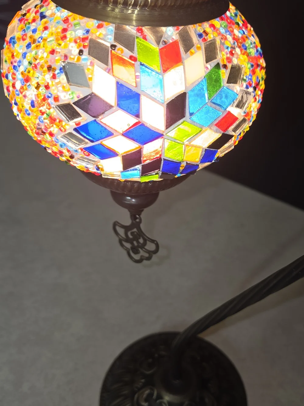 Multicolor Mosaic Glass Table Lantern - Vintage-Style Hanging Accent Lamp-works